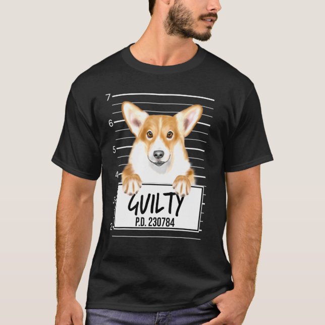 Pembroke Welsh Corgi Mugshot Guilty Dog T-Shirt (Front)