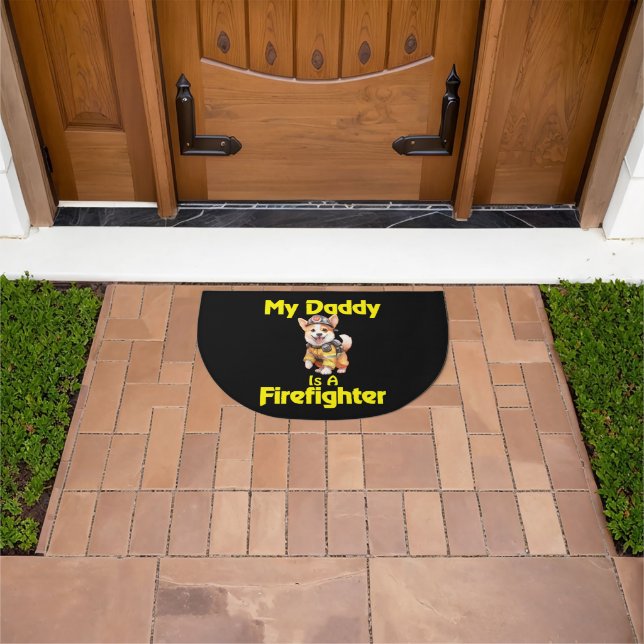 Pembroke Welsh Corgi My daddy Is A Firefighter Doormat (Outdoor)
