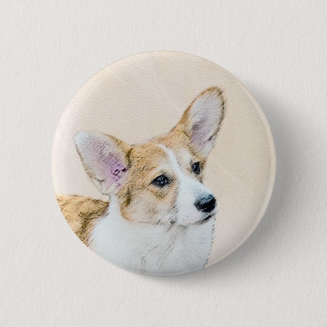 Pembroke Welsh Corgi Painting - Original Dog Art Button (Front)