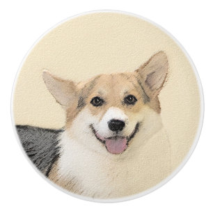 Pembroke Welsh Corgi Painting - Original Dog Art Ceramic Knob