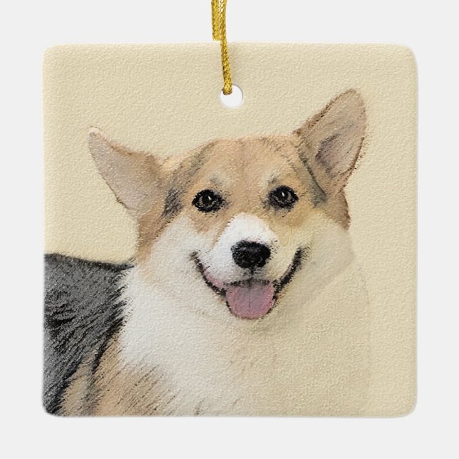 Pembroke Welsh Corgi Painting - Original Dog Art Ceramic Ornament (Front)