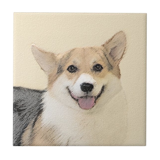 Pembroke Welsh Corgi Painting - Original Dog Art Ceramic Tile (Front)