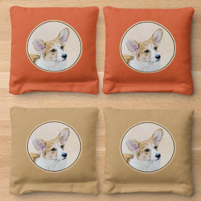Pembroke Welsh Corgi Painting - Original Dog Art Cornhole Bags (Wood)