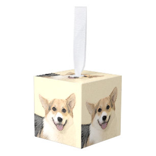 Pembroke Welsh Corgi Painting - Original Dog Art Cube Ornament