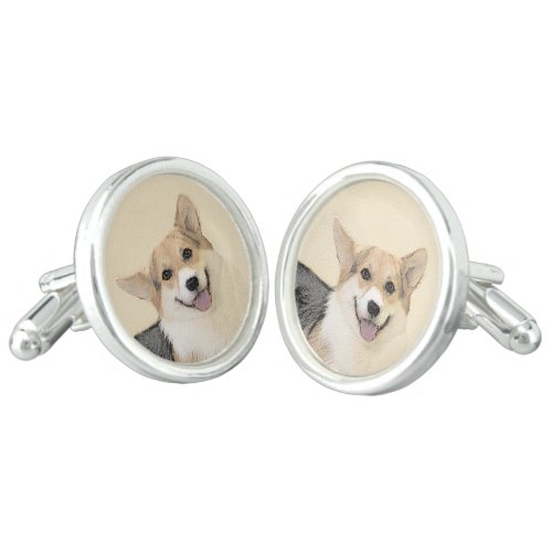 Pembroke Welsh Corgi Painting _ Original Dog Art Cufflinks