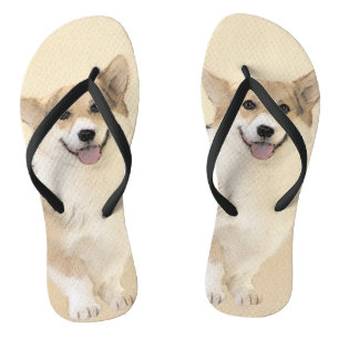 Pembroke Welsh Corgi Painting - Original Dog Art Flip Flops