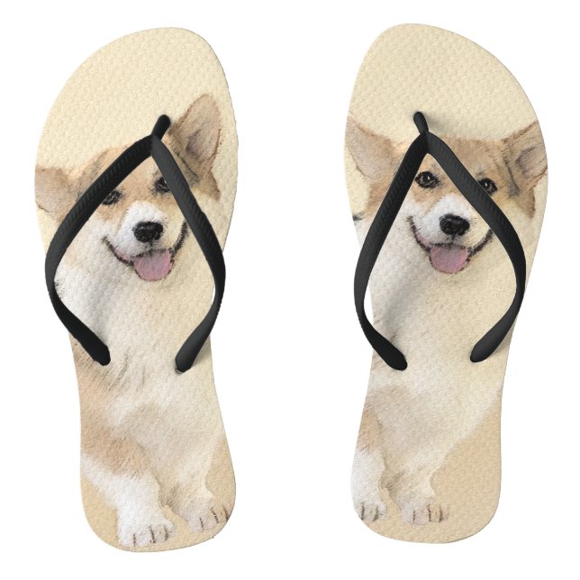 Pembroke Welsh Corgi Painting - Original Dog Art Flip Flops (Footbed)
