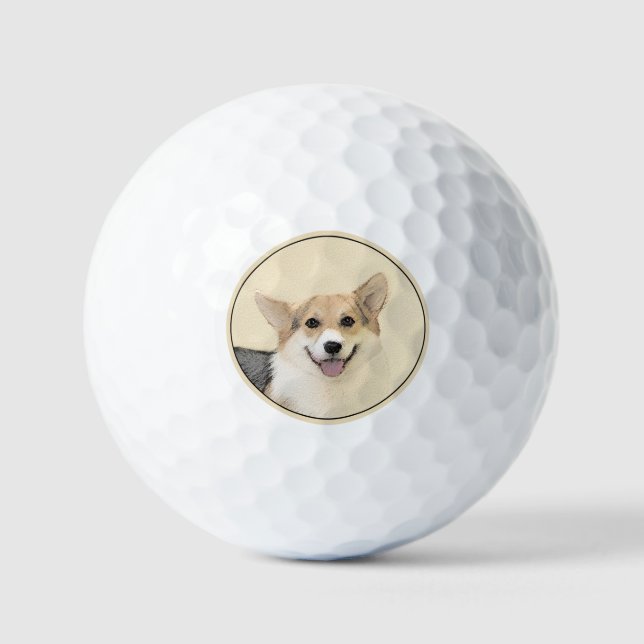 Pembroke Welsh Corgi Painting - Original Dog Art Golf Balls (Front)