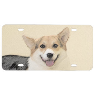 Pembroke Welsh Corgi Painting - Original Dog Art License Plate