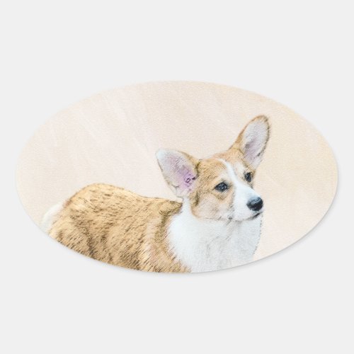 Pembroke Welsh Corgi Painting _ Original Dog Art Oval Sticker