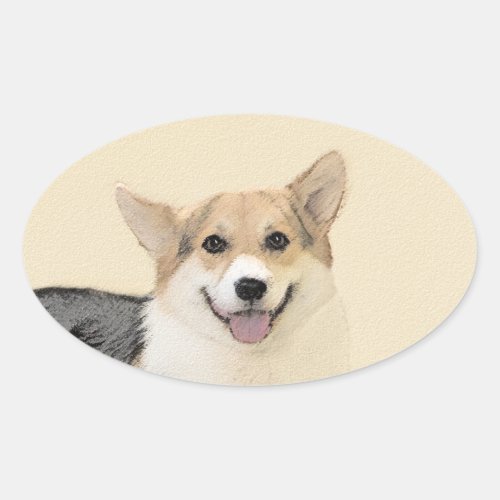 Pembroke Welsh Corgi Painting _ Original Dog Art Oval Sticker