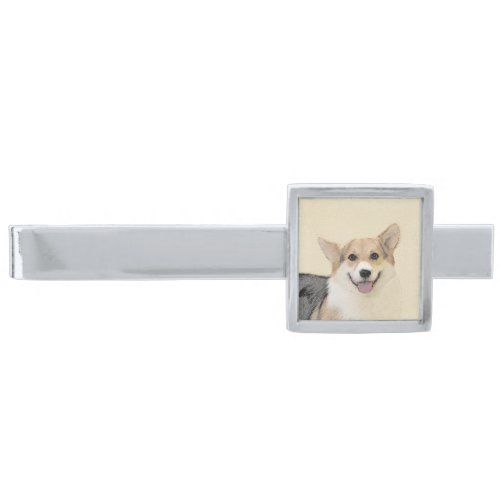 Pembroke Welsh Corgi Painting _ Original Dog Art Silver Finish Tie Clip