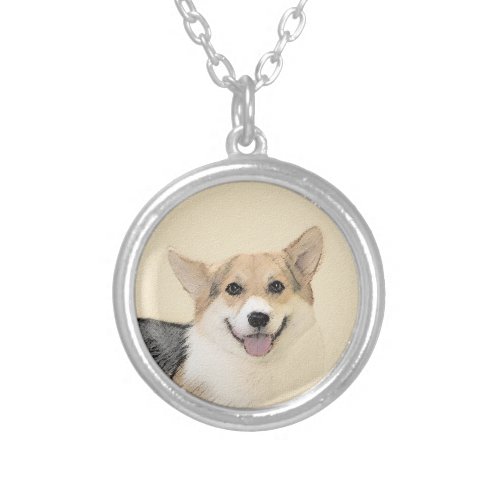 Pembroke Welsh Corgi Painting _ Original Dog Art Silver Plated Necklace