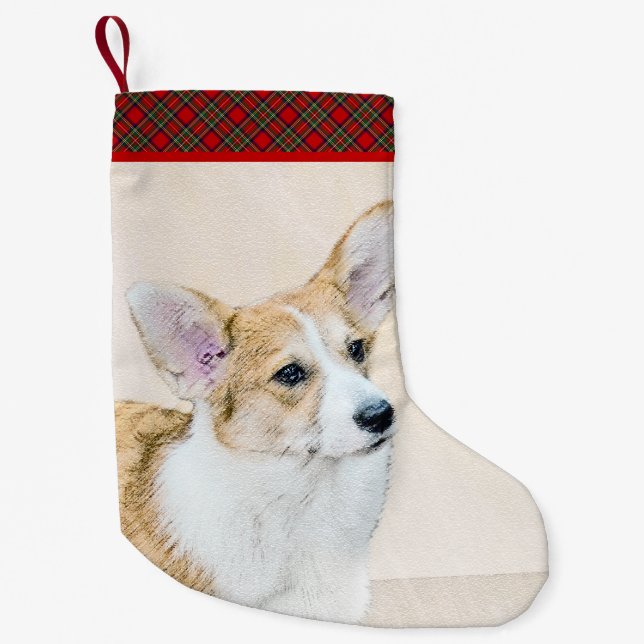 Pembroke Welsh Corgi Painting - Original Dog Art Small Christmas Stocking (Front)