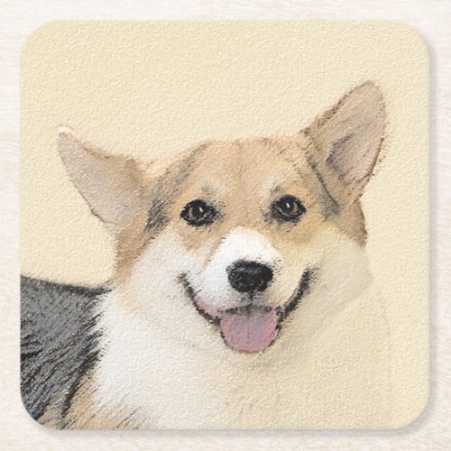 Pembroke Welsh Corgi Painting _ Original Dog Art Square Paper Coaster