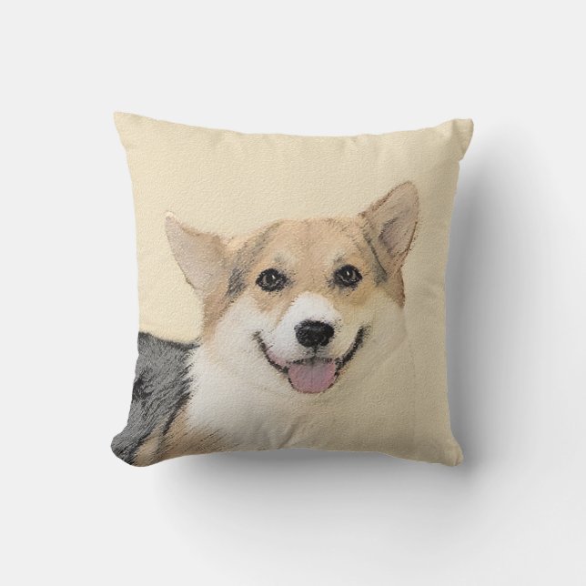 Pembroke Welsh Corgi Painting - Original Dog Art Throw Pillow (Front)
