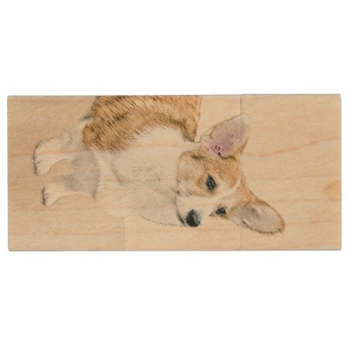 Pembroke Welsh Corgi Painting _ Original Dog Art Wood Flash Drive
