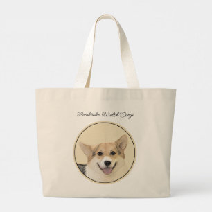 Pembroke Welsh Corgi Painting Tri-Color Dog Art Large Tote Bag