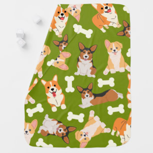 Pembroke Welsh Corgi Pattern Green Baby Blanket