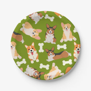 Pembroke Welsh Corgi Pattern Green  Paper Plates