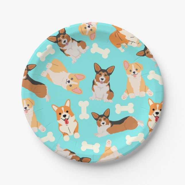 Pembroke Welsh Corgi Pattern  Paper Plates (Front)