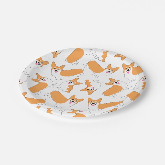 Pembroke Welsh Corgi Pattern Paper Plates (Angled)