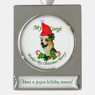 Pembroke Welsh Corgi Personalized Christmas Silver Plated Banner Ornament