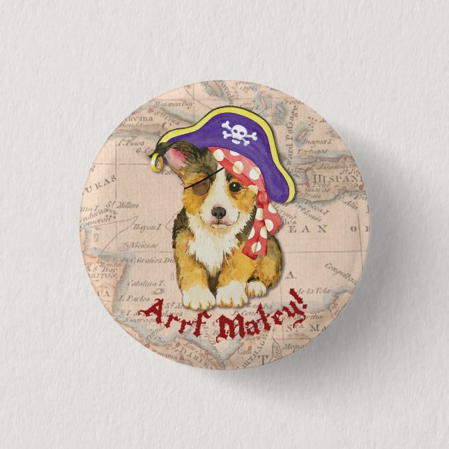 Pembroke Welsh Corgi Pirate Button (Front)