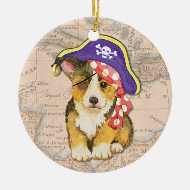 Pembroke Welsh Corgi Pirate Ceramic Ornament (Front)