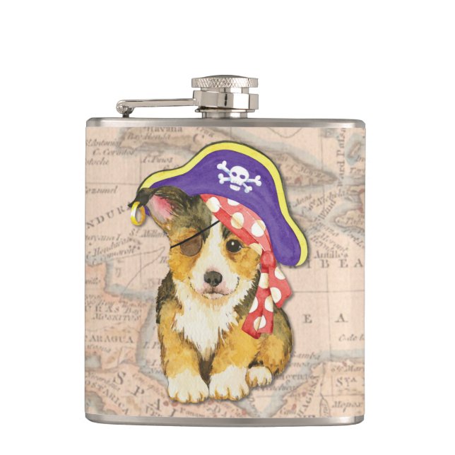 Pembroke Welsh Corgi Pirate Flask (Front)