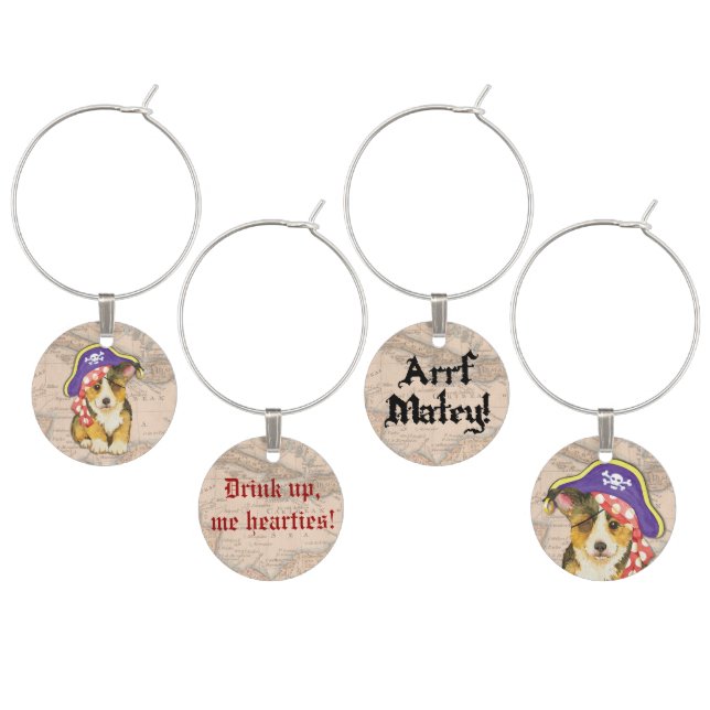 Pembroke Welsh Corgi Pirate Wine Glass Charm (Staggered)