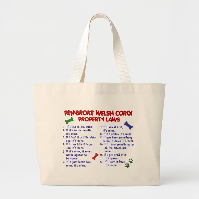 PEMBROKE WELSH CORGI Property Laws 2 Large Tote Bag (Front)