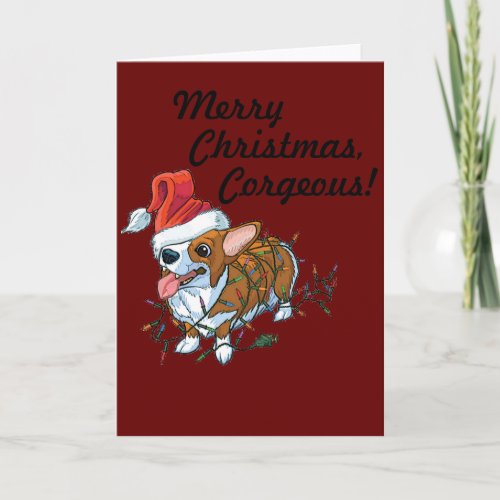 Pembroke Welsh Corgi Puppy Christmas Xmas Lights Holiday Card