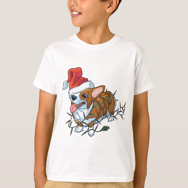 Pembroke Welsh Corgi Puppy Christmas Xmas Lights T-Shirt (Front)