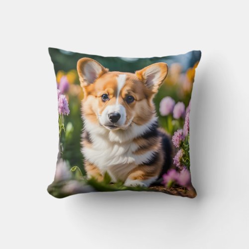 Pembroke Welsh Corgi puppy cute photo Throw Pillow