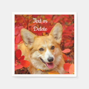 Pembroke Welsh Corgi Puppy Dog in Red Leaves Napkins