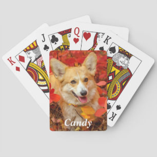 Pembroke Welsh Corgi Puppy Dog in Red Leaves Poker Cards