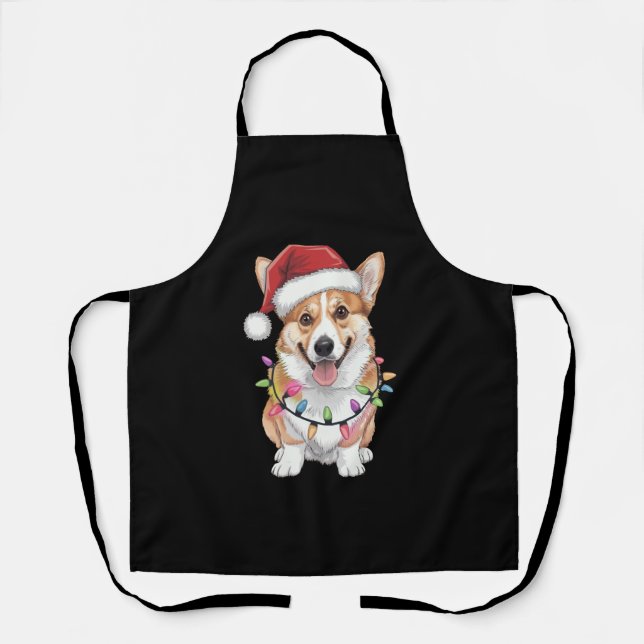 Pembroke Welsh Corgi Santa Christmas Tree Lights  Apron (Front)