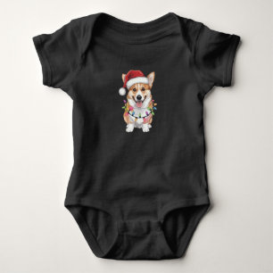 Pembroke Welsh Corgi Santa Christmas Tree Lights Baby Bodysuit