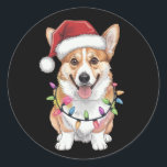 Pembroke Welsh Corgi Santa Christmas Tree Lights  Classic Round Sticker<br><div class="desc">Pembroke Welsh Corgi Santa Christmas Tree Lights Xmas</div>
