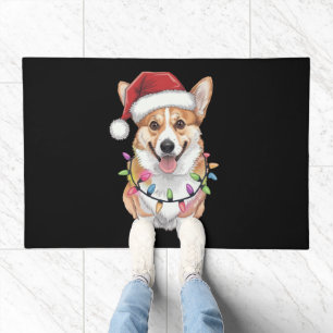 Pembroke Welsh Corgi Santa Christmas Tree Lights Doormat