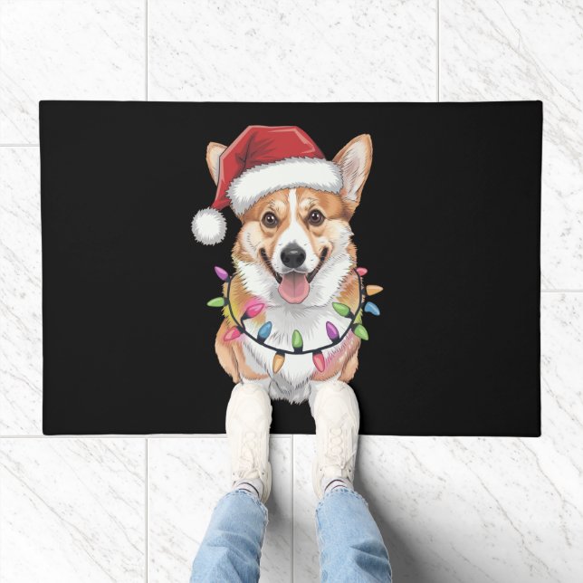 Pembroke Welsh Corgi Santa Christmas Tree Lights  Doormat (Indoor)