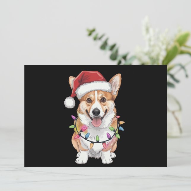 Pembroke Welsh Corgi Santa Christmas Tree Lights  Holiday Card (Standing Front)