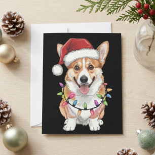 Pembroke Welsh Corgi Santa Christmas Tree Lights Holiday Card