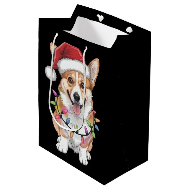 Pembroke Welsh Corgi Santa Christmas Tree Lights  Medium Gift Bag (Front Angled)
