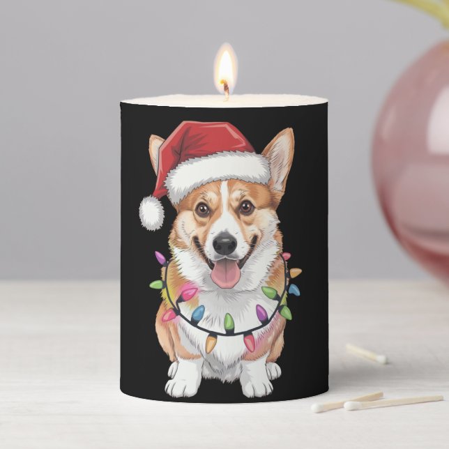 Pembroke Welsh Corgi Santa Christmas Tree Lights  Pillar Candle (In Situ)