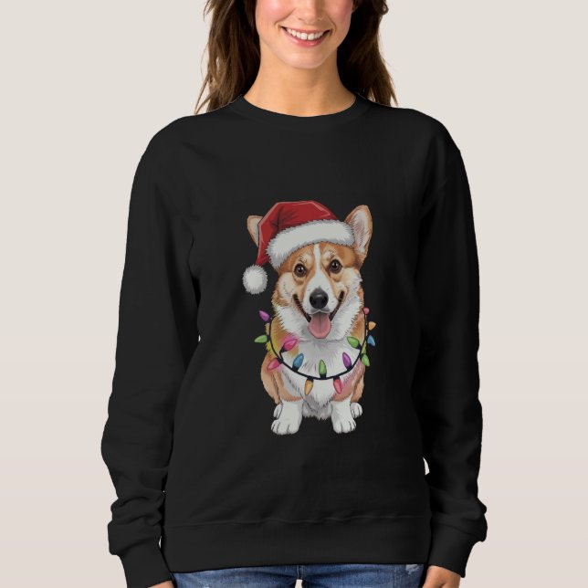 Pembroke Welsh Corgi Santa Christmas Tree Lights  Sweatshirt (Front)