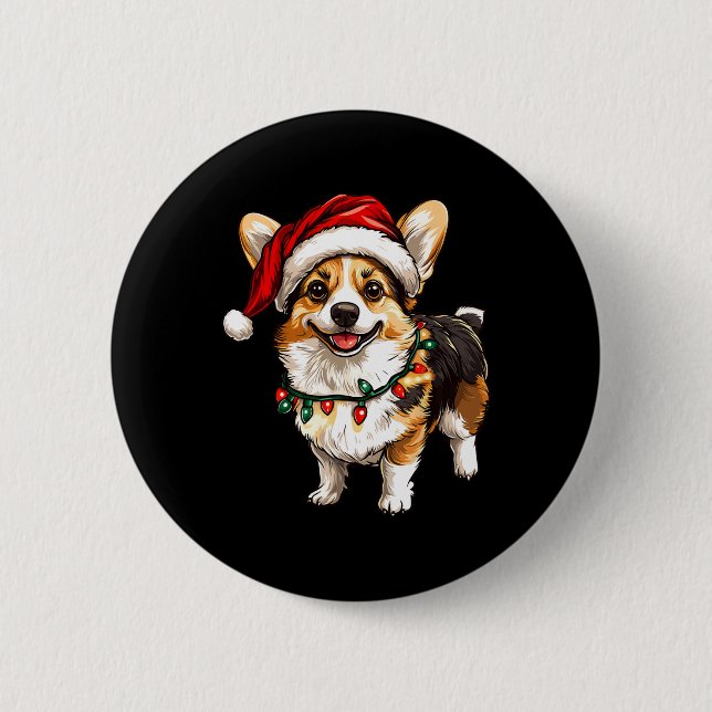 Pembroke Welsh Corgi Santa Christmas Tree Lights X Button (Front)