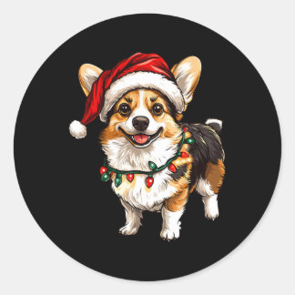 Pembroke Welsh Corgi Santa Christmas Tree Lights X Classic Round Sticker