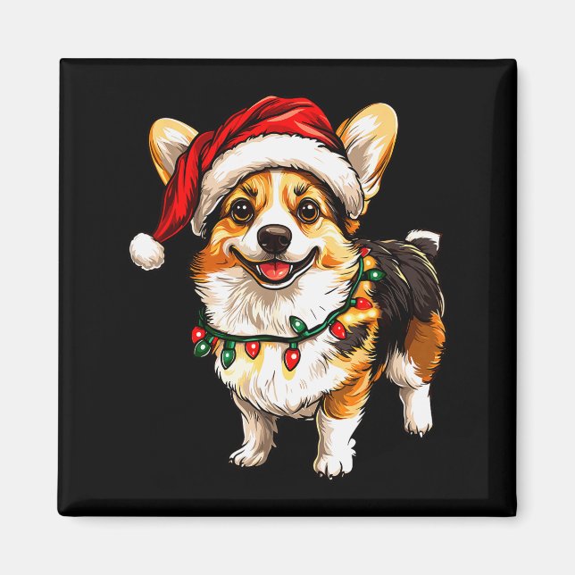 Pembroke Welsh Corgi Santa Christmas Tree Lights X Magnet (Front)